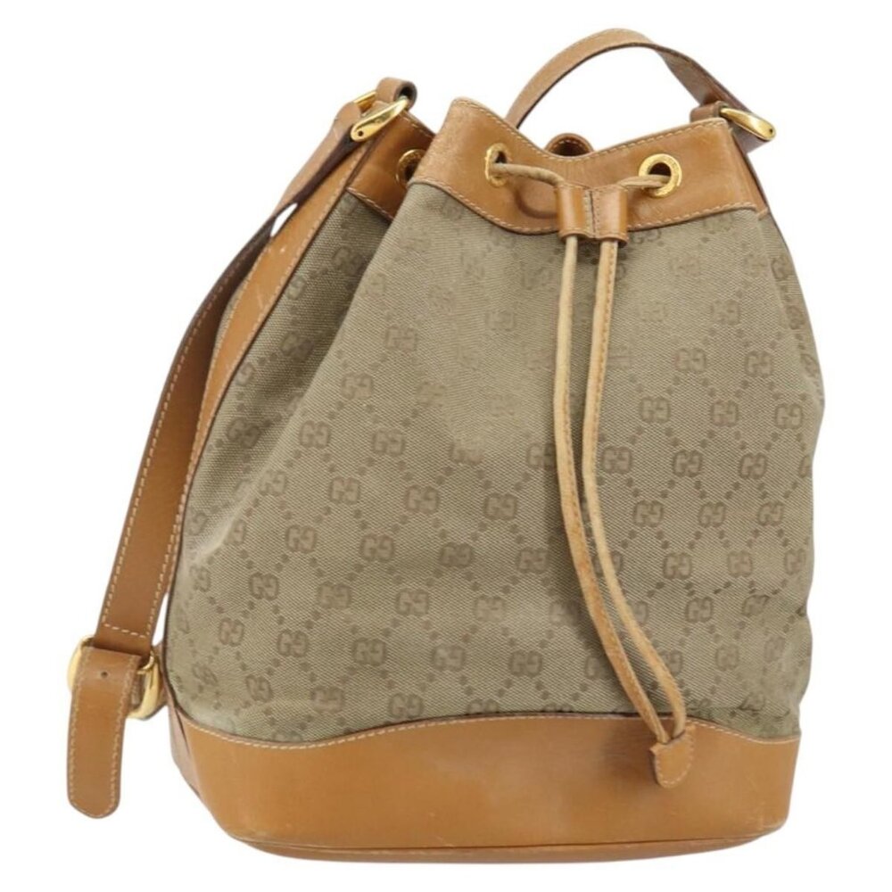 Authentic GUCCI GG Canvas Shoulder Bag Beige Gold 001 854 1627